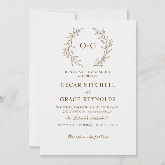 Rustiek Olijfgroen blad Alles in één bruiloft Kaart (Voorkant)