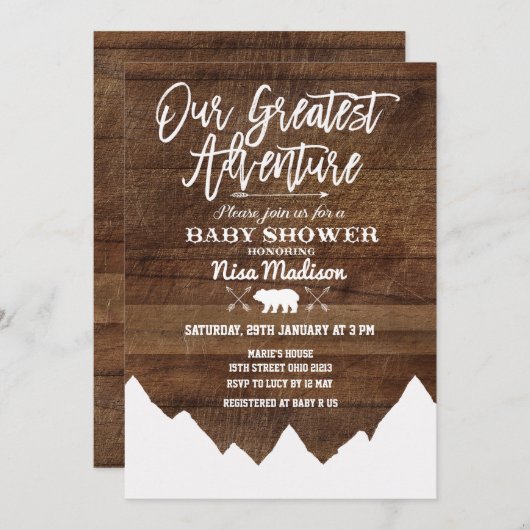 Rustiek Onze Grootste Avontuur Baby shower Kaart (Voorkant / Achterkant)