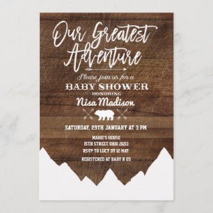 Rustiek Onze Grootste Avontuur Baby shower Kaart