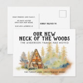 Rustiek Onze nieuwe nek van de Bossen Trees Cabin  Aankondigingskaart (Voorkant / Achterkant)