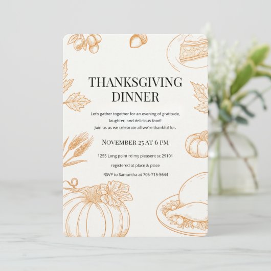 Rustiek Oranje met de Hand Getekend Thanksgiving D Kaart (Staand voorkant)