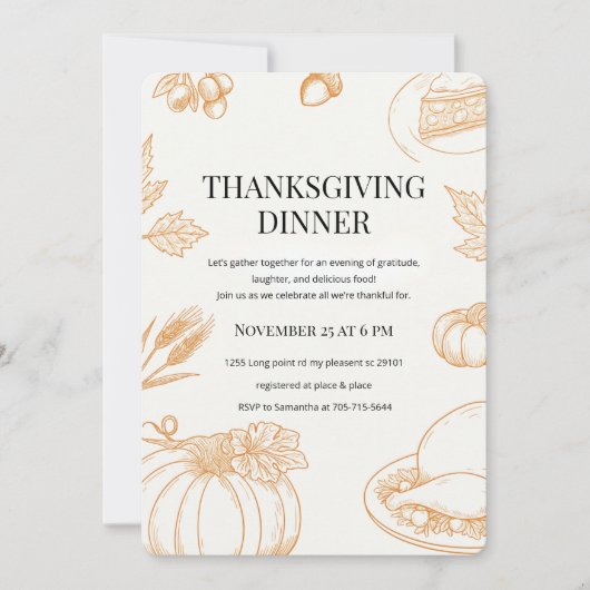 Rustiek Oranje met de Hand Getekend Thanksgiving D Kaart (Voorkant)