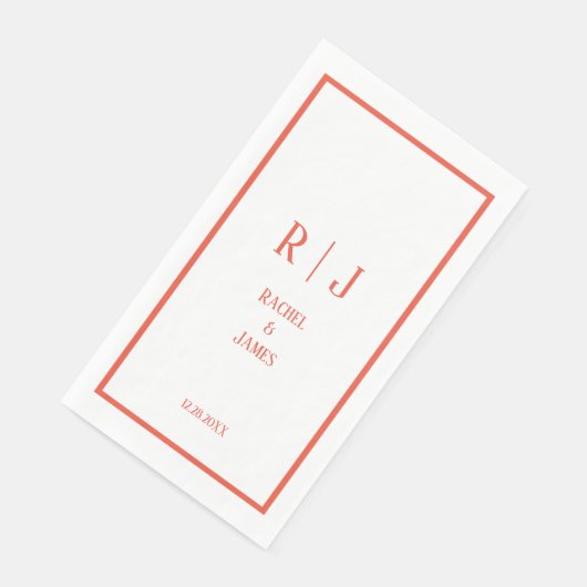 Rustiek Oranje Minimalistische Monogrammen Elegant Servet (Hoek)