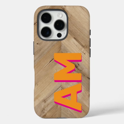 Rustiek Oranje Roze Schaduw Monogram Hout Textuur Case-Mate iPhone Case (Achterkant)