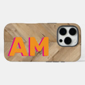 Rustiek Oranje Roze Schaduw Monogram Hout Textuur Case-Mate iPhone Case (Achterkant (horizontaal))
