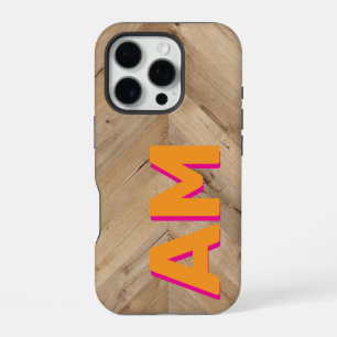 Rustiek Oranje Roze Schaduw Monogram Hout Textuur iPhone 16 Pro Hoesje