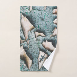Rustiek oud blauw groen verf hout Custom Monogram Bad Handdoek