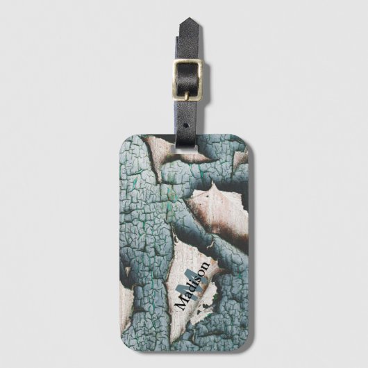 Rustiek oud blauw groen verf hout Custom Monogram Bagagelabel (Voorkant (verticaal))