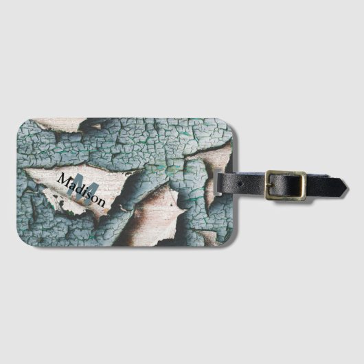 Rustiek oud blauw groen verf hout Custom Monogram Bagagelabel (Voorkant (horizontaal))