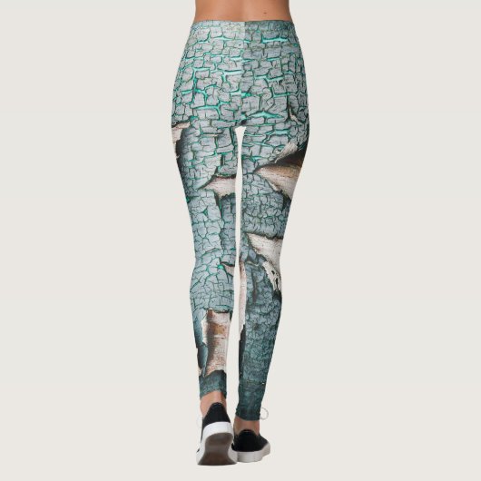 Rustiek oud blauw groen verf hout Custom Monogram Leggings (Achterkant)