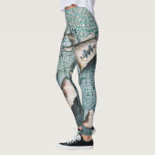 Rustiek oud blauw groen verf hout Custom Monogram Leggings (Links)