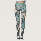 Rustiek oud blauw groen verf hout Custom Monogram Leggings (Voorkant)