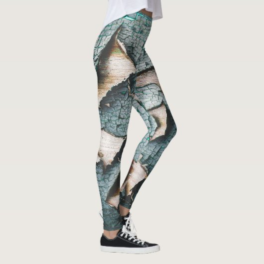 Rustiek oud blauw groen verf hout Custom Monogram Leggings (Rechts)