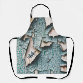 Rustiek oud blauw groen verf hout Custom Monogram Schort (Voorkant)