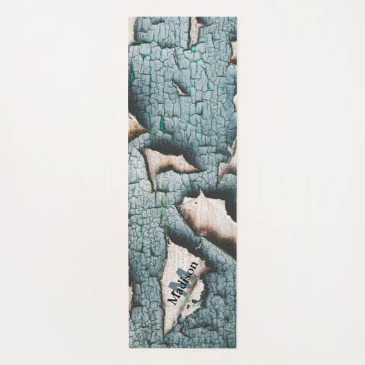 Rustiek oud blauw groen verf hout Custom Monogram Yogamat (Voorkant)
