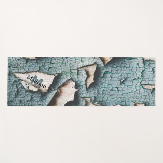 Rustiek oud blauw groen verf hout Custom Monogram Yogamat (Voorkant (horizontaal))