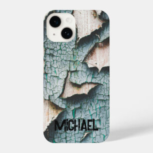 Rustiek oud blauw groen verf hout Custom name iPhone 14 Hoesje