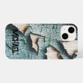Rustiek oud blauw groen verf hout Custom name iPhone Hoesje (Achterkant horizontaal)