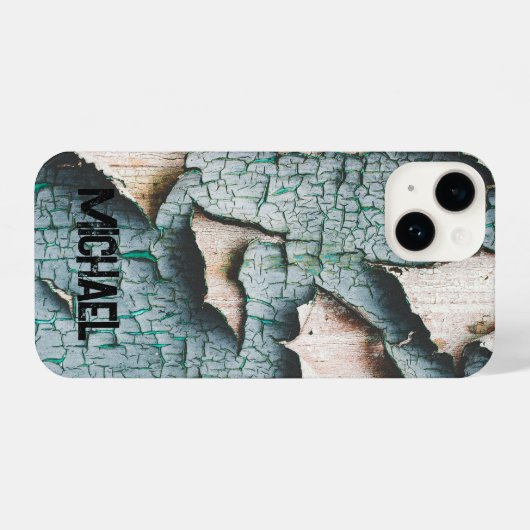 Rustiek oud blauw groen verf hout Custom name iPhone Hoesje (Achterkant horizontaal)