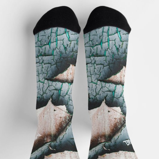 Rustiek oud blauw groen verf hout Custom name Sokken (Top)