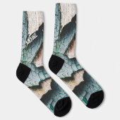 Rustiek oud blauw groen verf hout Custom name Sokken (Rechts)