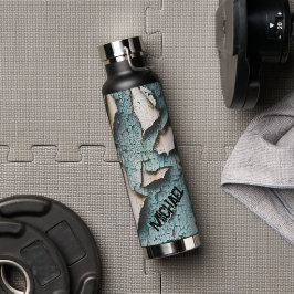 Rustiek oud blauw groen verf hout Custom name Waterfles