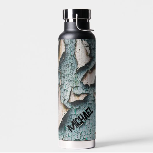 Rustiek oud blauw groen verf hout Custom name Waterfles (Links)