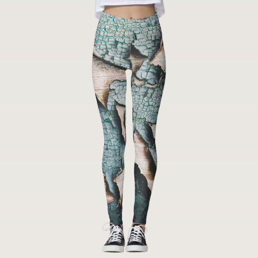 Rustiek oud lichtblauw groen schilhout leggings (Voorkant)