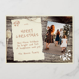 Rustiek Oud Papier Pergament Hout Foto Kerstmis Folie Feestdagenkaart