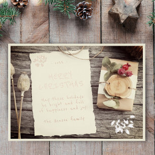Rustiek Oud Papier Perkament Hout Kerstmis Folie Feestdagenkaart