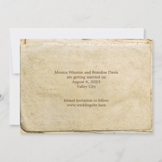 Rustiek oud papier Save the Date Kaart (Achterkant)