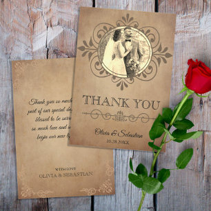  rustiek oud perkament Victoriaans bruiloft Bedankkaart