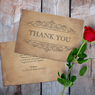  rustiek oud perkament Victoriaans bruiloft Bedankkaart