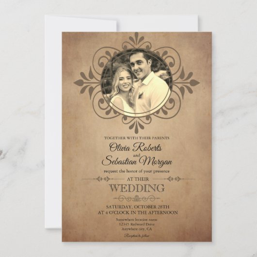  rustiek oud perkament Victoriaans bruiloft Kaart (Voorkant)