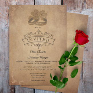 rustiek oud perkament Victoriaans bruiloft Kaart