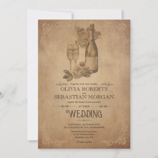 rustiek oud perkament Victoriaans bruiloft Kaart (Voorkant)