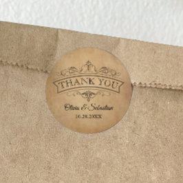  rustiek oud perkament Victoriaans bruiloft Ronde Sticker