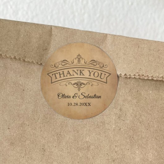  rustiek oud perkament Victoriaans bruiloft Ronde Sticker