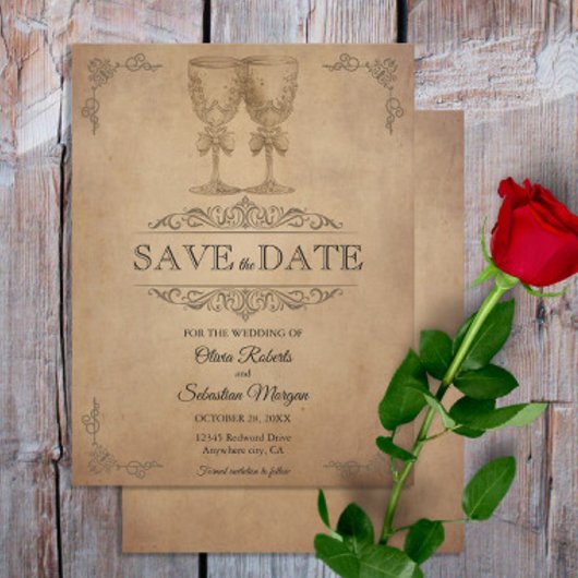  rustiek oud perkament Victoriaans bruiloft Save The Date