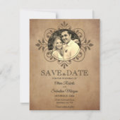 rustiek oud perkament Victoriaans bruiloft Save The Date (Voorkant)