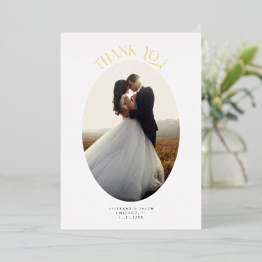 Rustiek Ovaal Lijst Trouwfoto Dank u kaart (Staand Voorkant)