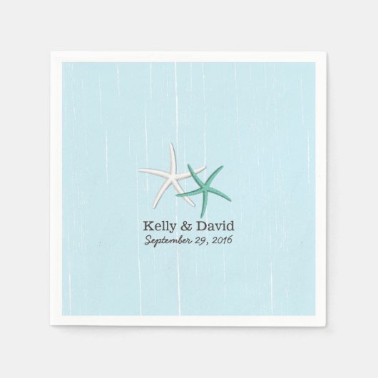 Rustiek paar van Starfish Light Blue Beach bruilof Servetten (Voorkant)