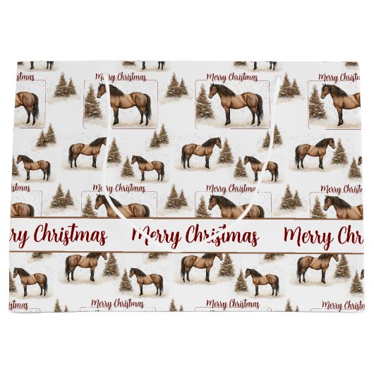 Rustiek Paard Vrolijk Kerstfeest Wintervakantie Groot Cadeauzakje (Voorkant)