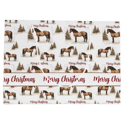 Rustiek Paard Vrolijk Kerstfeest Wintervakantie Groot Cadeauzakje (Achterkant)