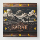 Rustiek paardenportret in de buurt van boerderij i vierkante klok (Voorkant)