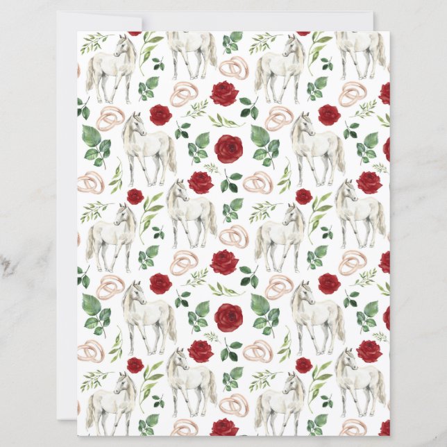 Rustiek Paardenthema Bloemig Rood Scrapbook Papier (Voorkant)
