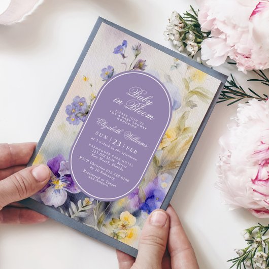 Rustiek Paarse Bloemen Baby in Bloom Shower Kaart