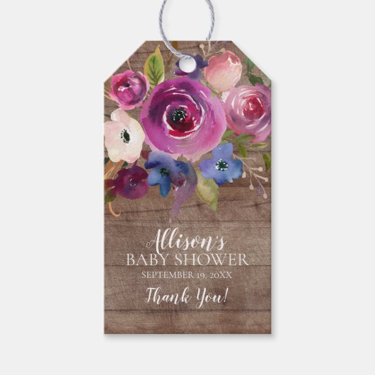 Rustiek Paarse Bloemen Baby shower Favor Gift Labe Cadeaulabel (Voorkant)