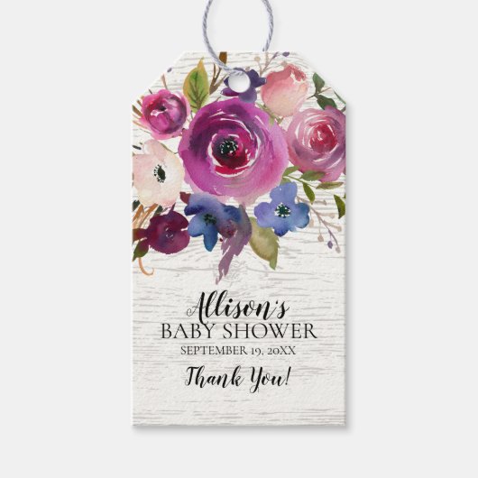 Rustiek Paarse Bloemen Baby shower Favor Gift Labe Cadeaulabel (Voorkant)