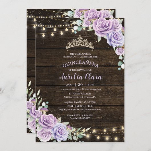 Rustiek Paarse Bloemen Betoverd Bos Quinceañera Kaart (Voorkant / Achterkant)